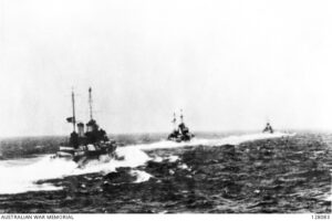 HMS PERTH, HMS AJAX AND HMS ORION AT THE BATTLE OF MATAPAN IN THE IONIAN SEA